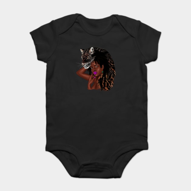 African Woman with Leopard Skin, African Tribal Art Baby Bodysuit by logiamerch